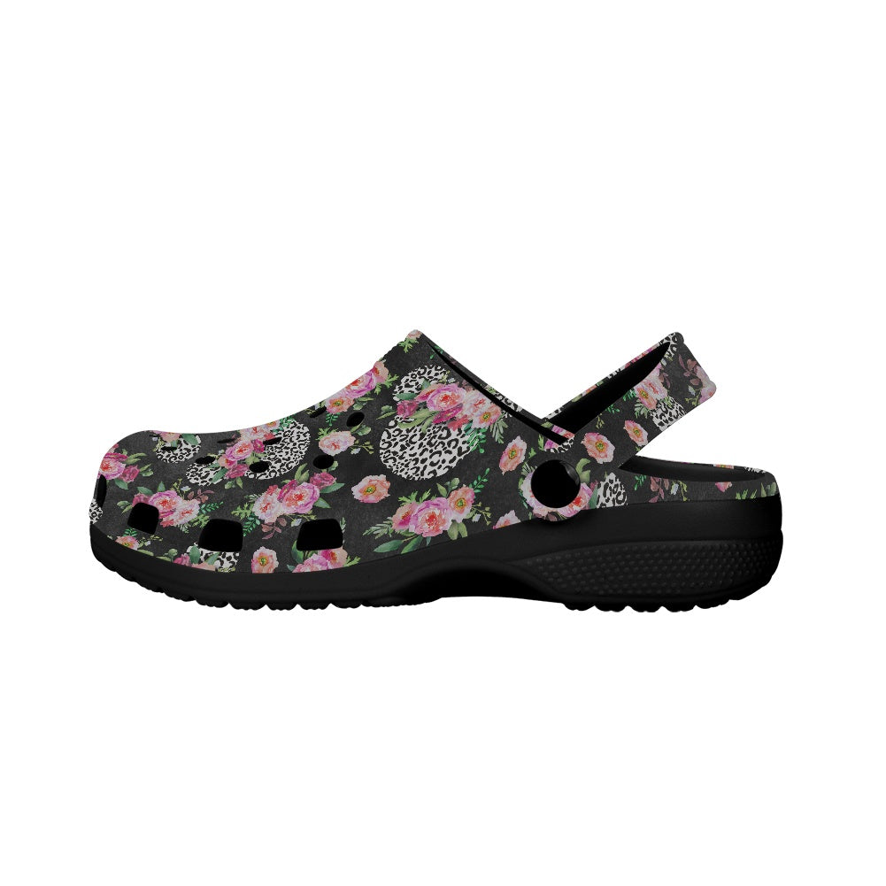 Floral Cheetah Black Adult Crocs Black Sole