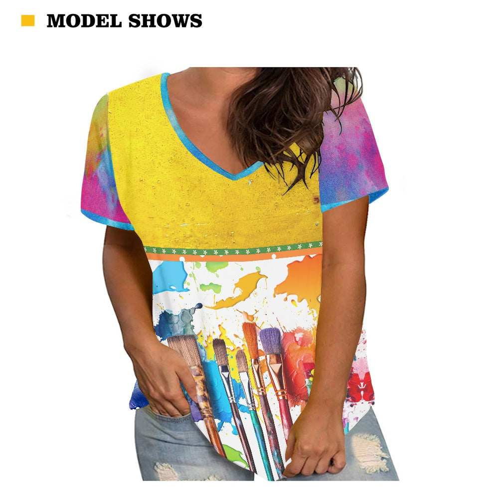 Paint Splatter Women's V-neck Top