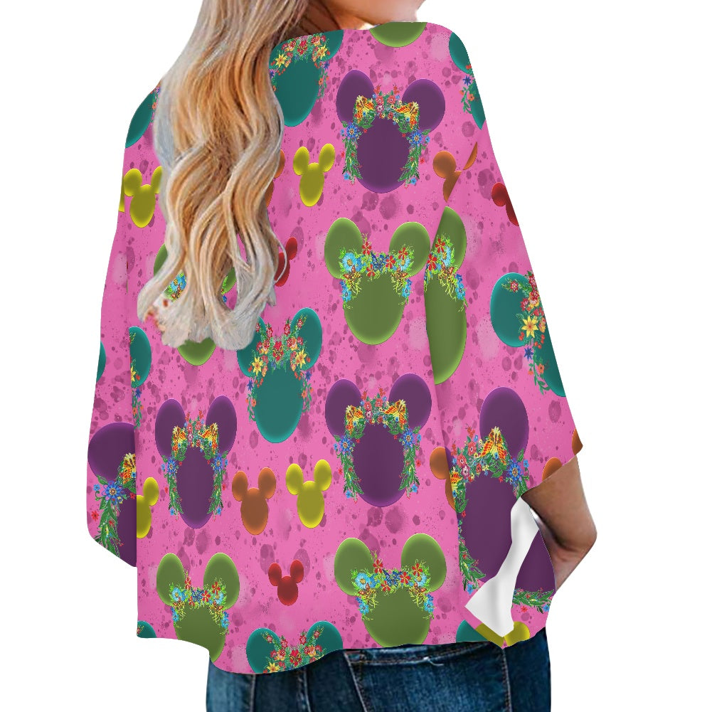 Neon Floral Ears Women‘s’ V-neck Streamers Blouse