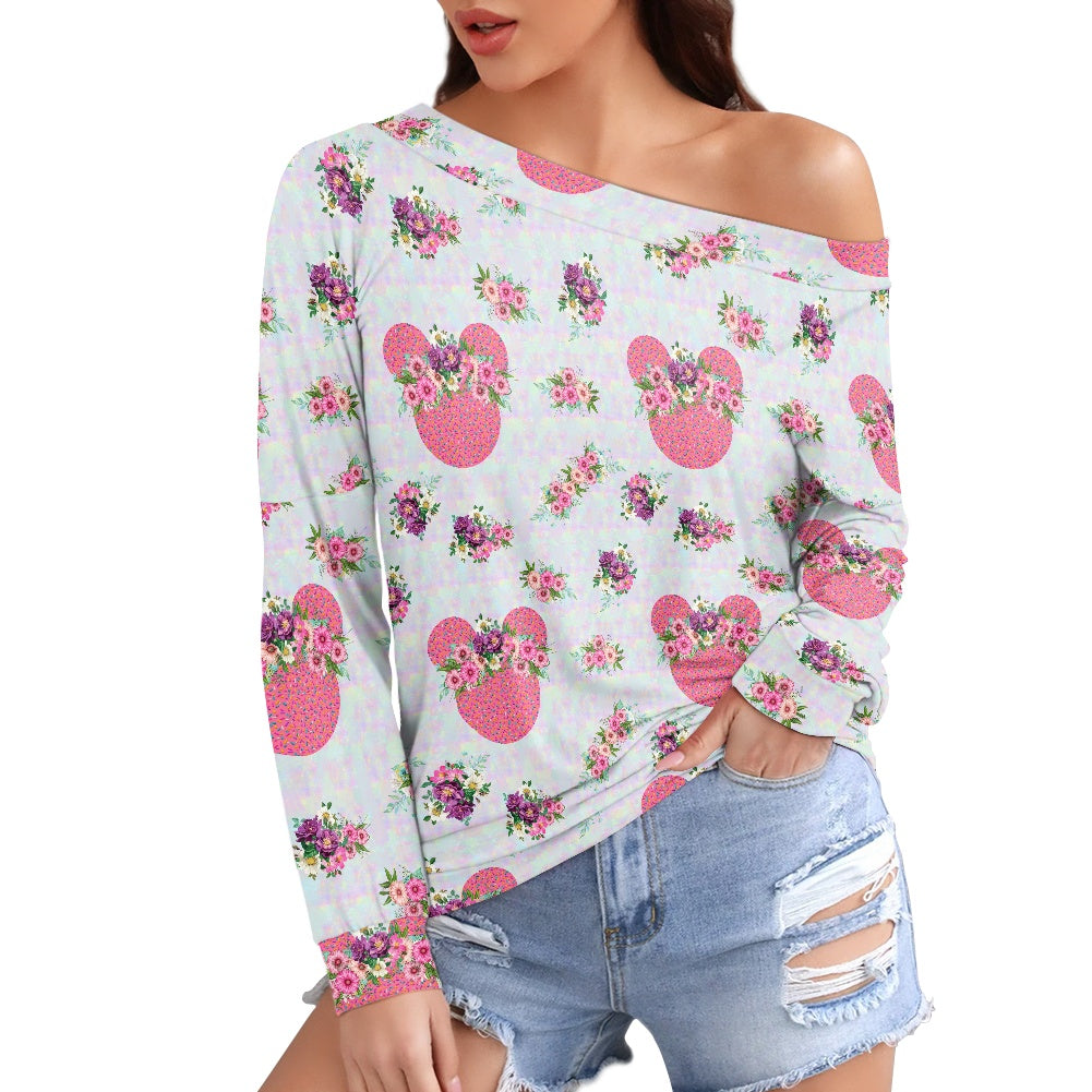 Pink Floral Crown Women's one-shoulder top