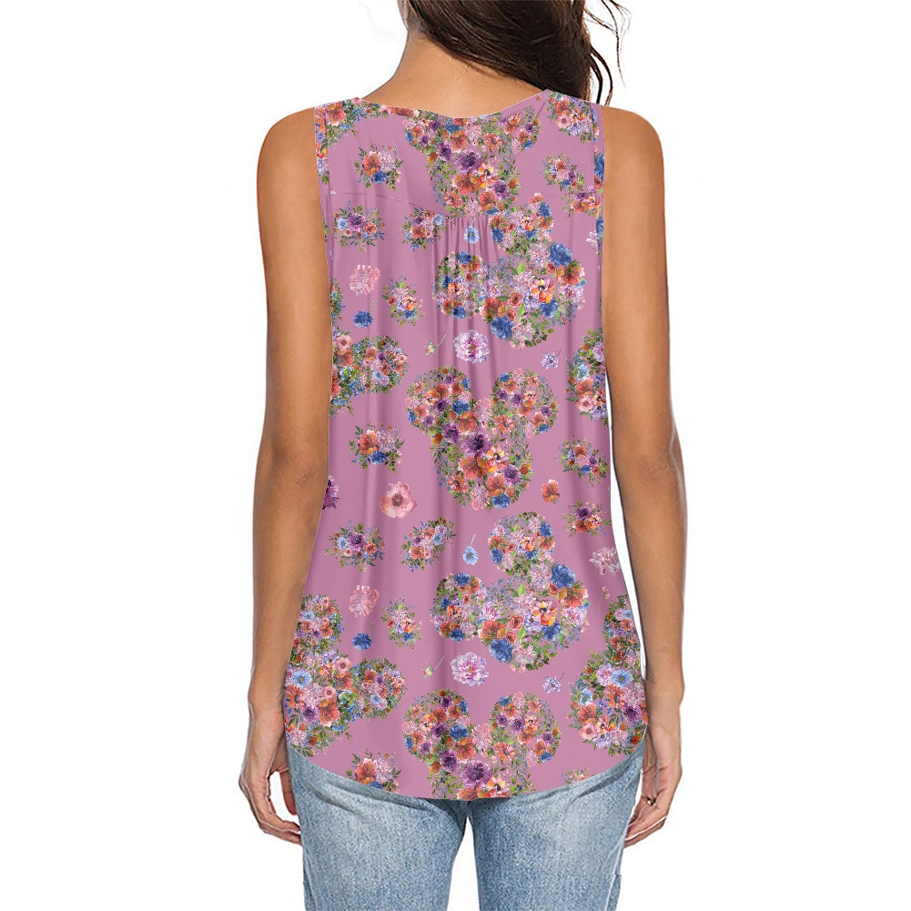 Floral Mouse Women's Sleeveless V-Neck Top