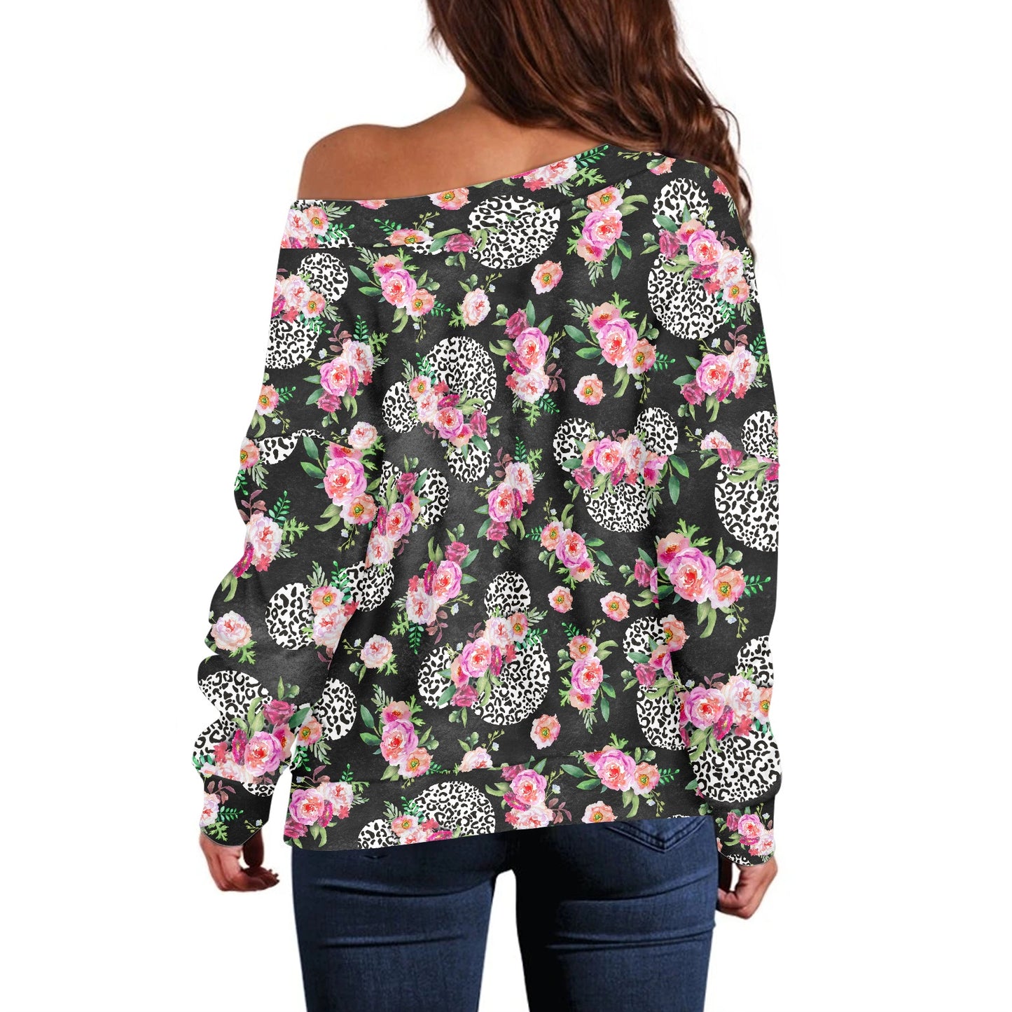 Floral Cheetah Black Women's one-shoulder top