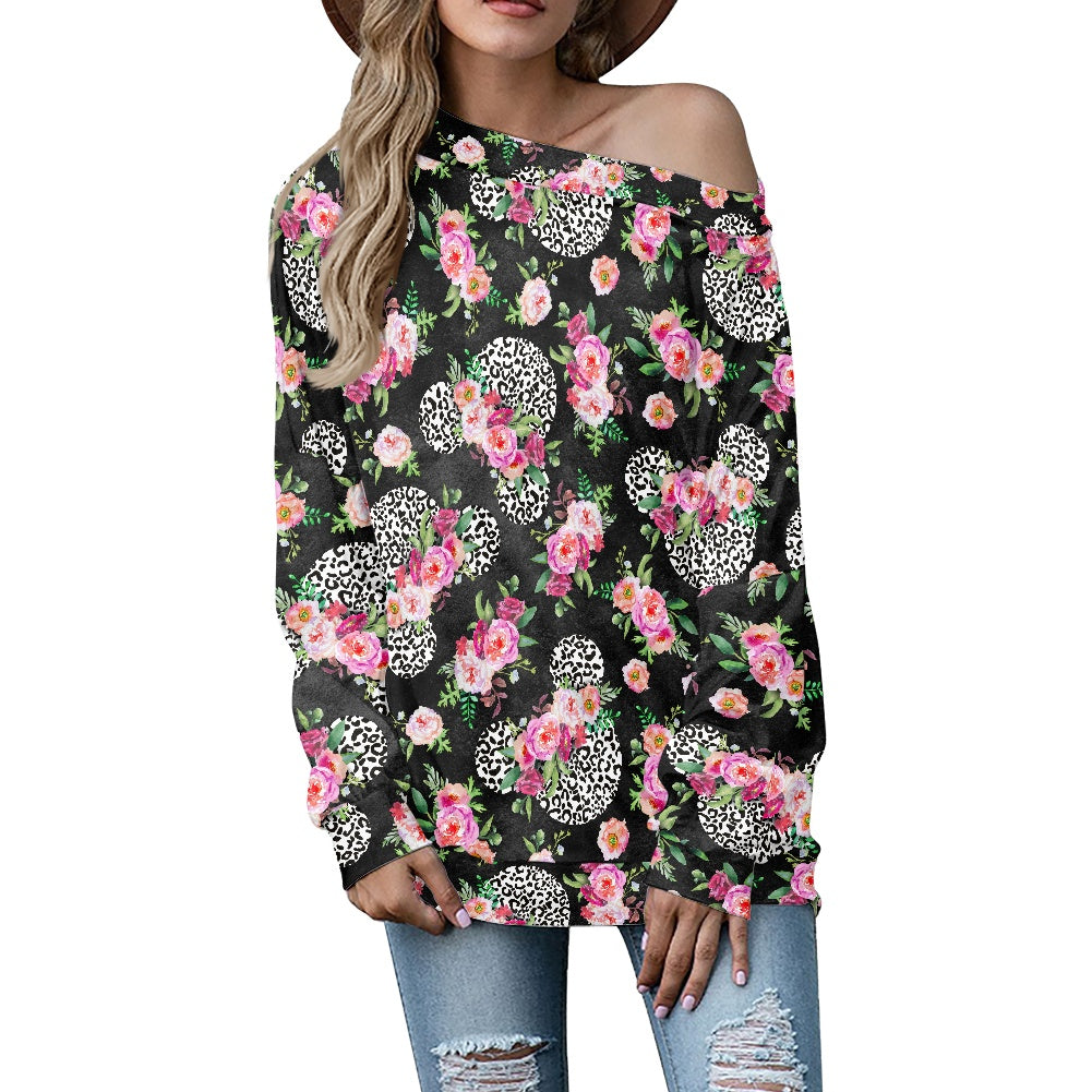 Floral Cheetah Black Women's one-shoulder top