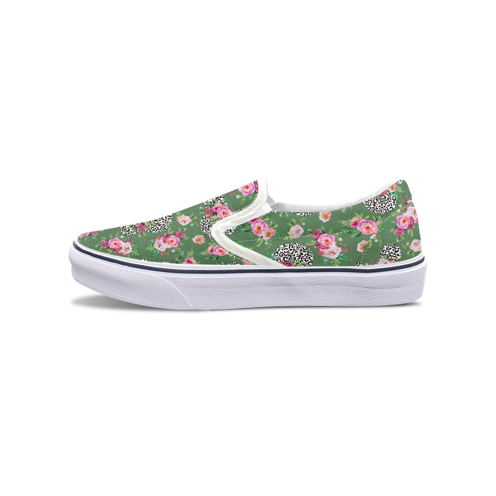 Floral Cheetah Green Pedal canvas shoes for Adult