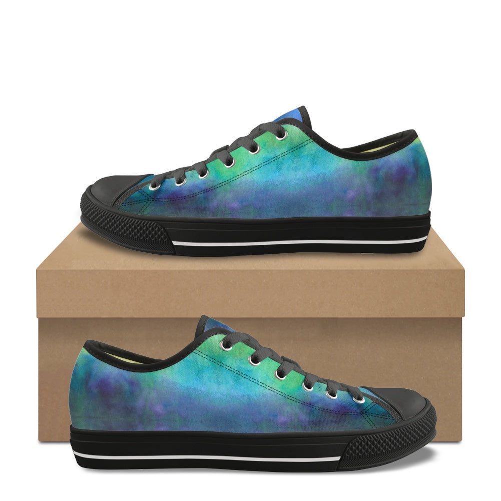 Aqua Tie Dye Adult Classic Low Top Canvas Shoes-Heavy Bottom