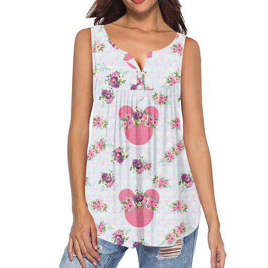 Pink Floral Crowns Women's Sleeveless V-Neck Top