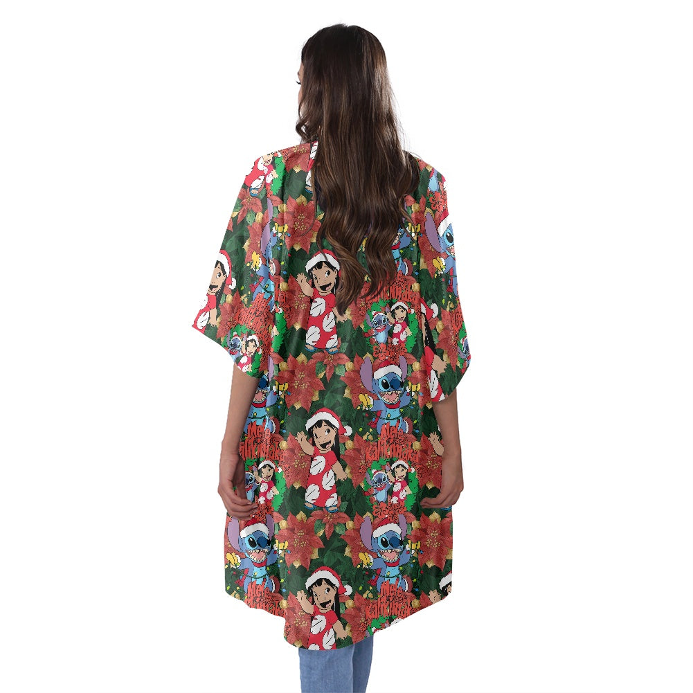 Hawaiian Christmas Women's Half Sleeve Kimono Cardigan