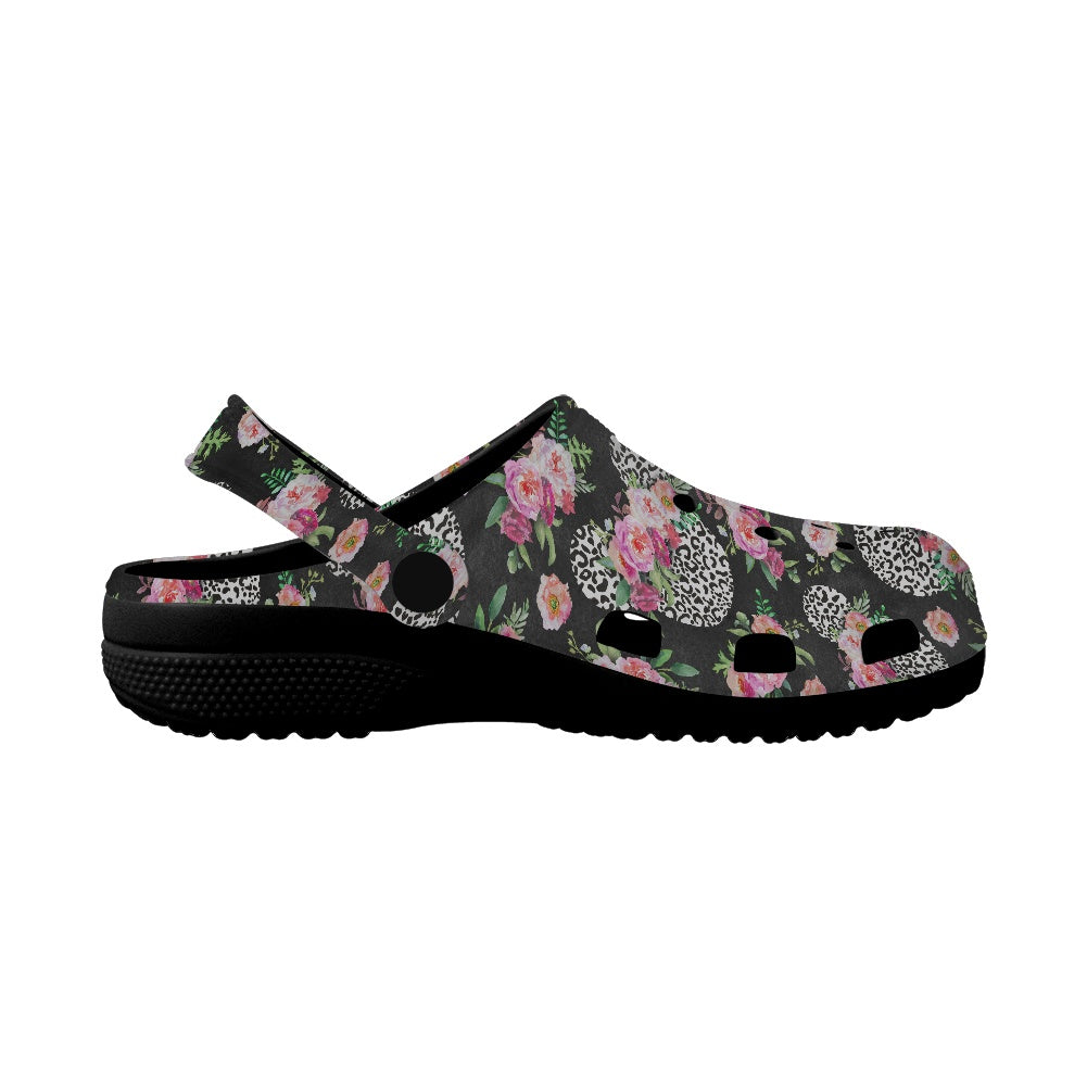 Floral Cheetah Black Adult Crocs Black Sole