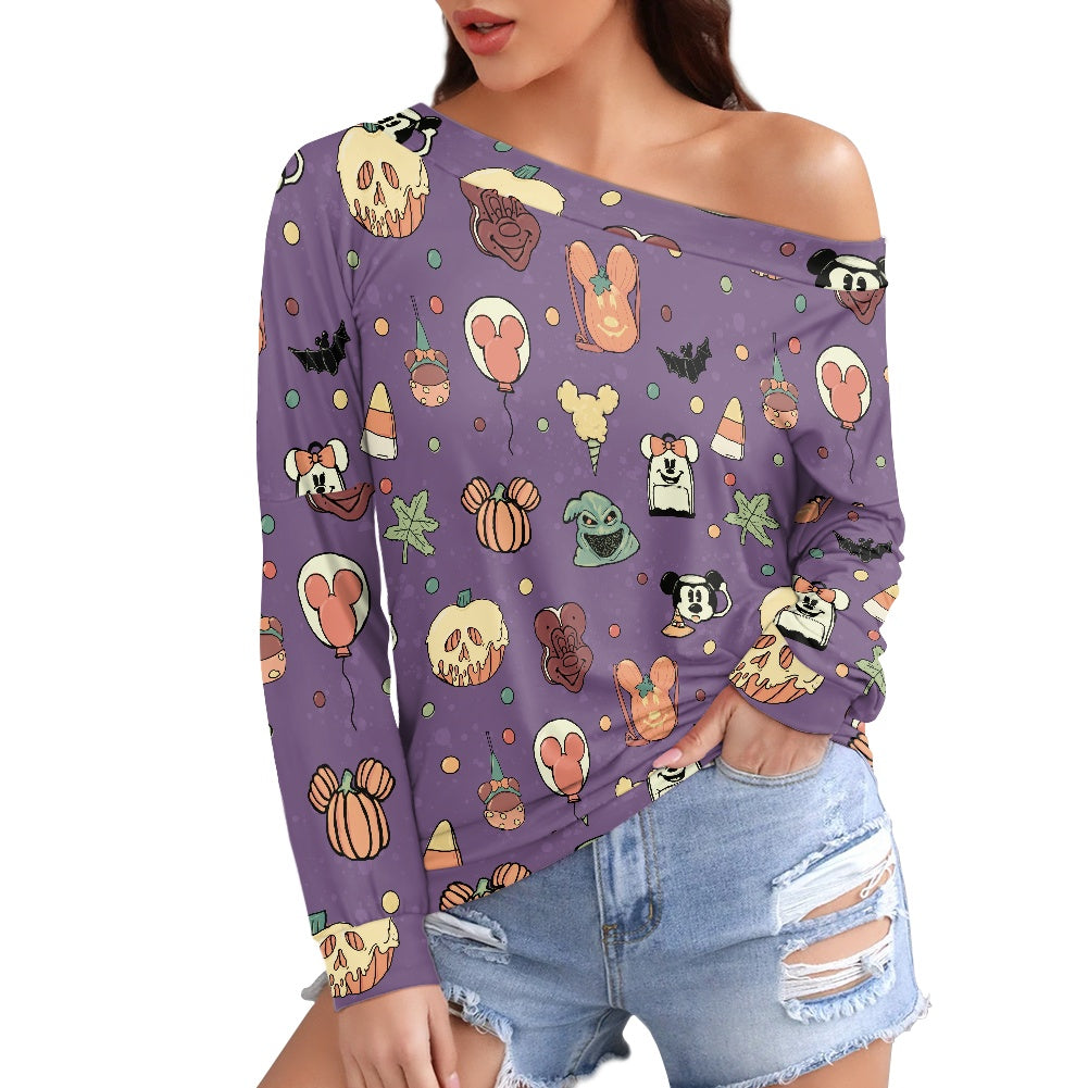 Boho Halloween Purple Women's one-shoulder top