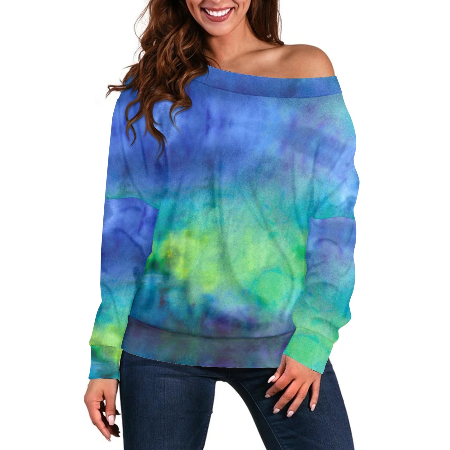 Aqua Tie Dye Women's one-shoulder top