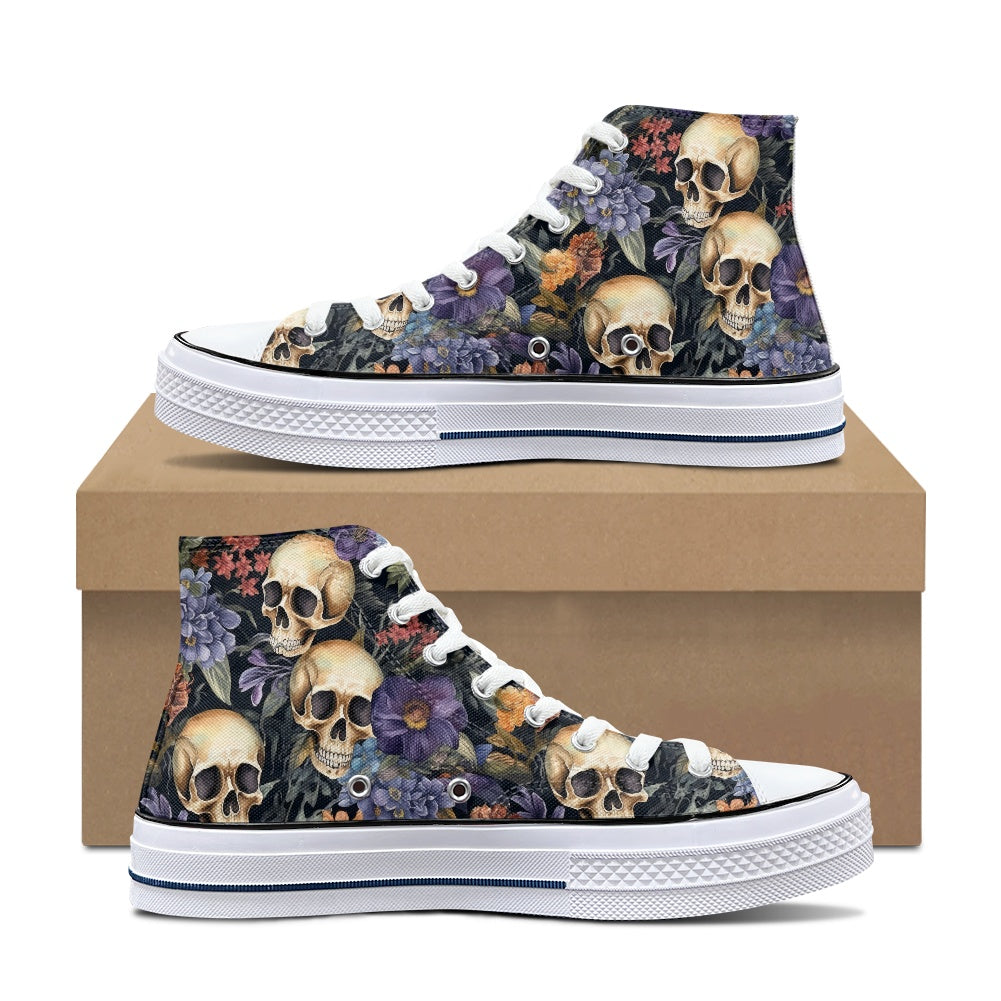 Floral Skulls High Top Canvas Shoes