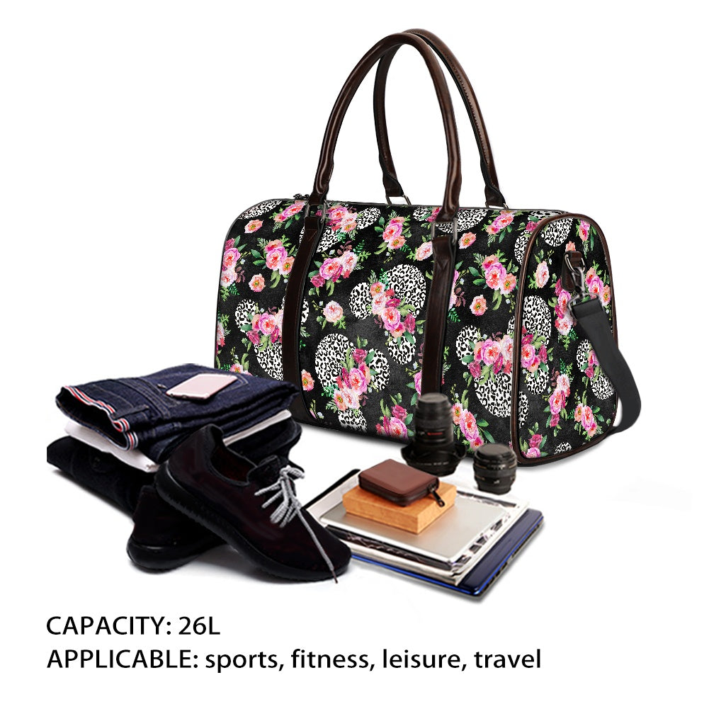 Floral Cheetah Black Travel Handbag