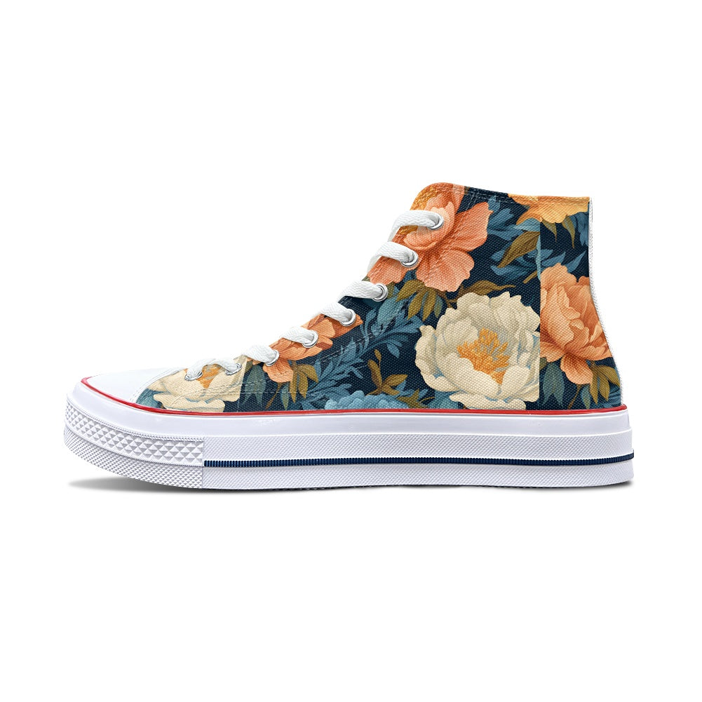 Blue Floral High Top Canvas Shoes