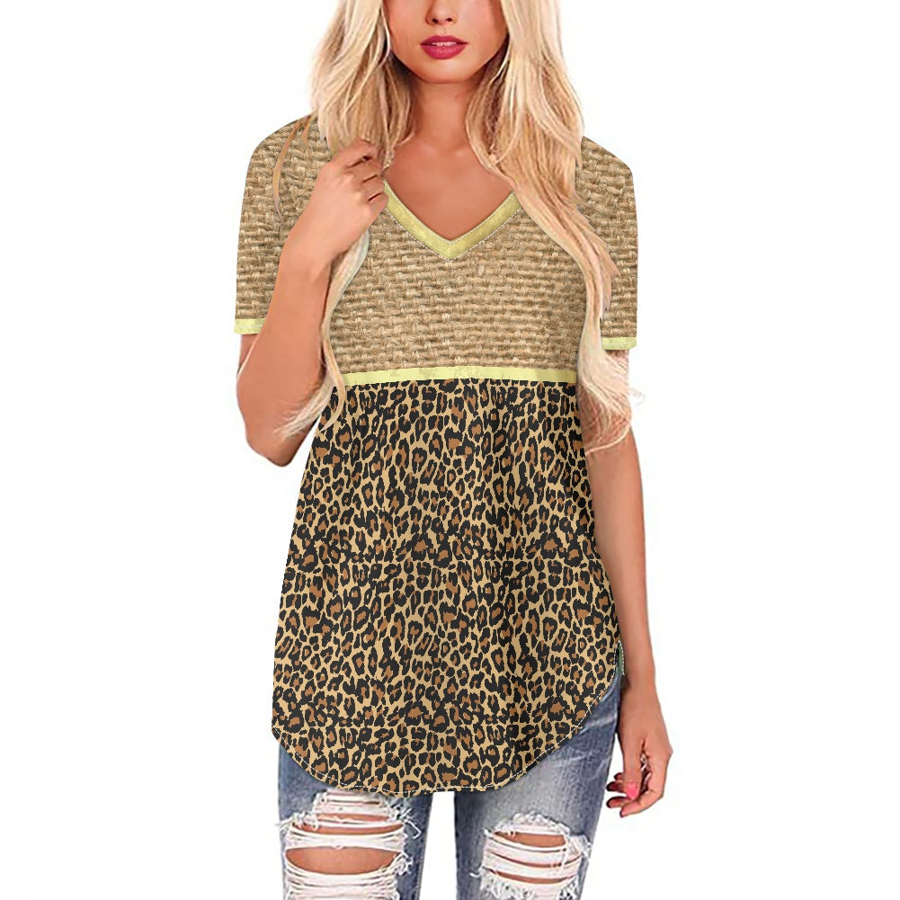 Burlap Cheetah Women's V-neck Top