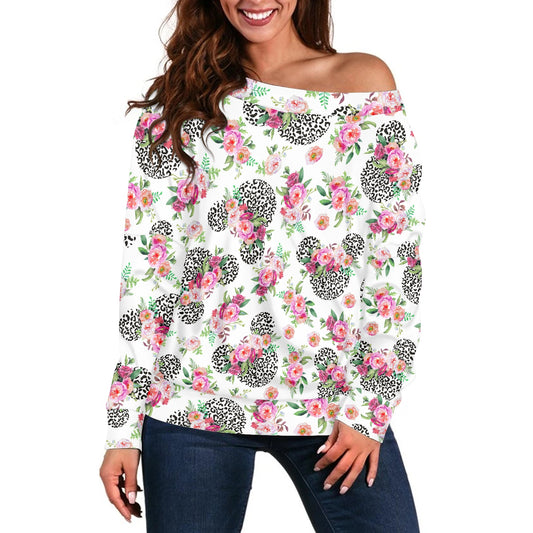 Floral Cheetah White Women's one-shoulder top