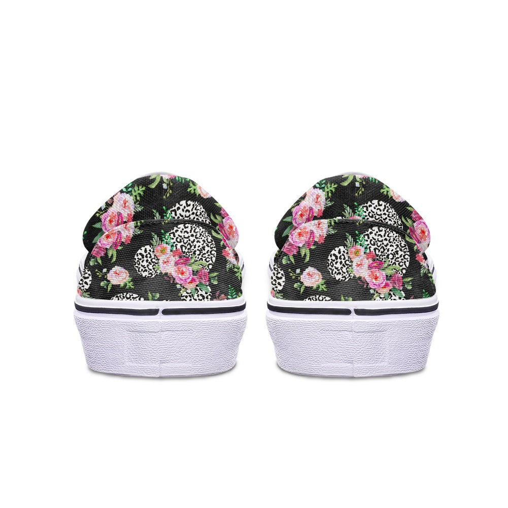 Floral Cheetah Black Pedal canvas shoes for Adult