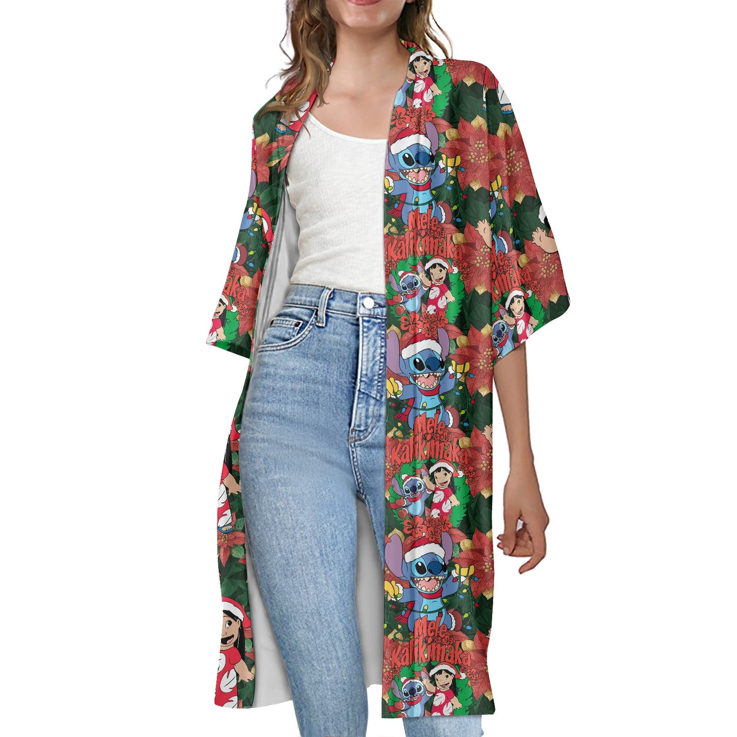 Hawaiian Christmas Women's Half Sleeve Kimono Cardigan