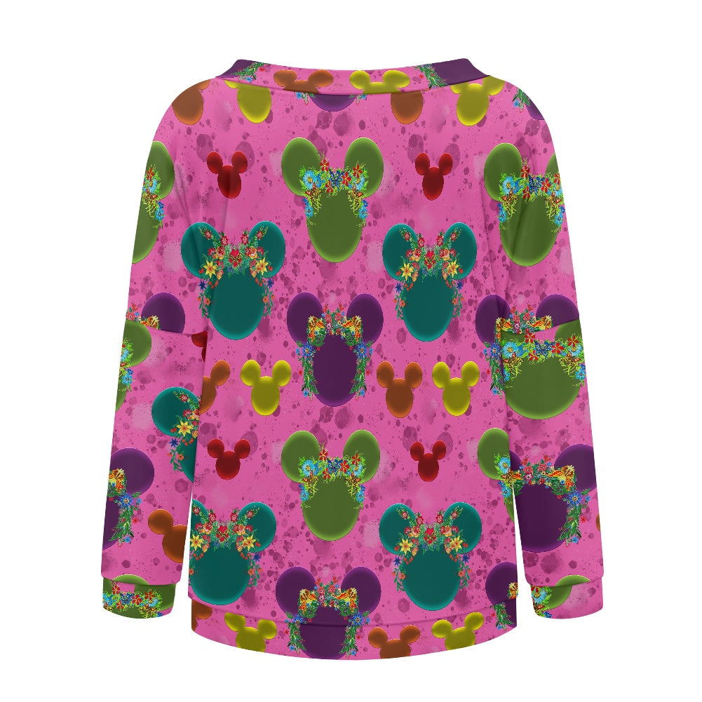 Neon Floral Ears Women's one-shoulder top