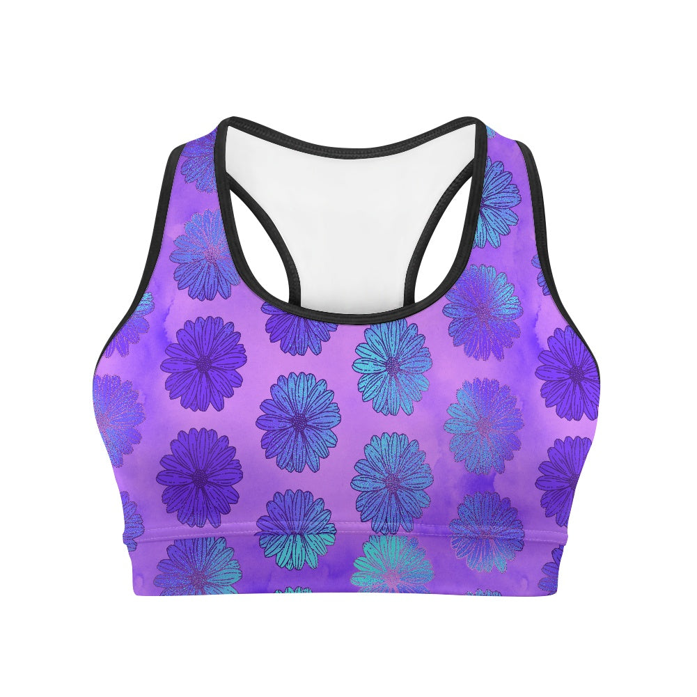 Aqua Purple Floral Women's Sports Vest