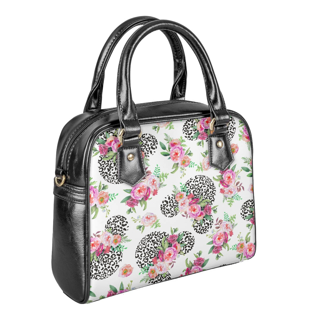 Floral Cheetah White Bowler Bag