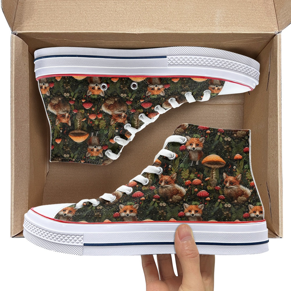 Fox and Mushrooms High Top Canvas Shoes