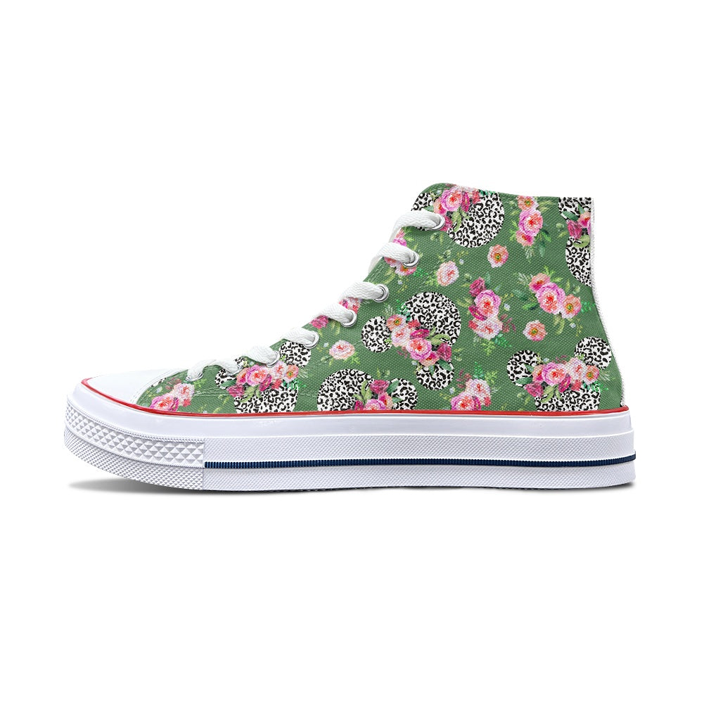 Floral Cheetah Green High Top Canvas Shoes