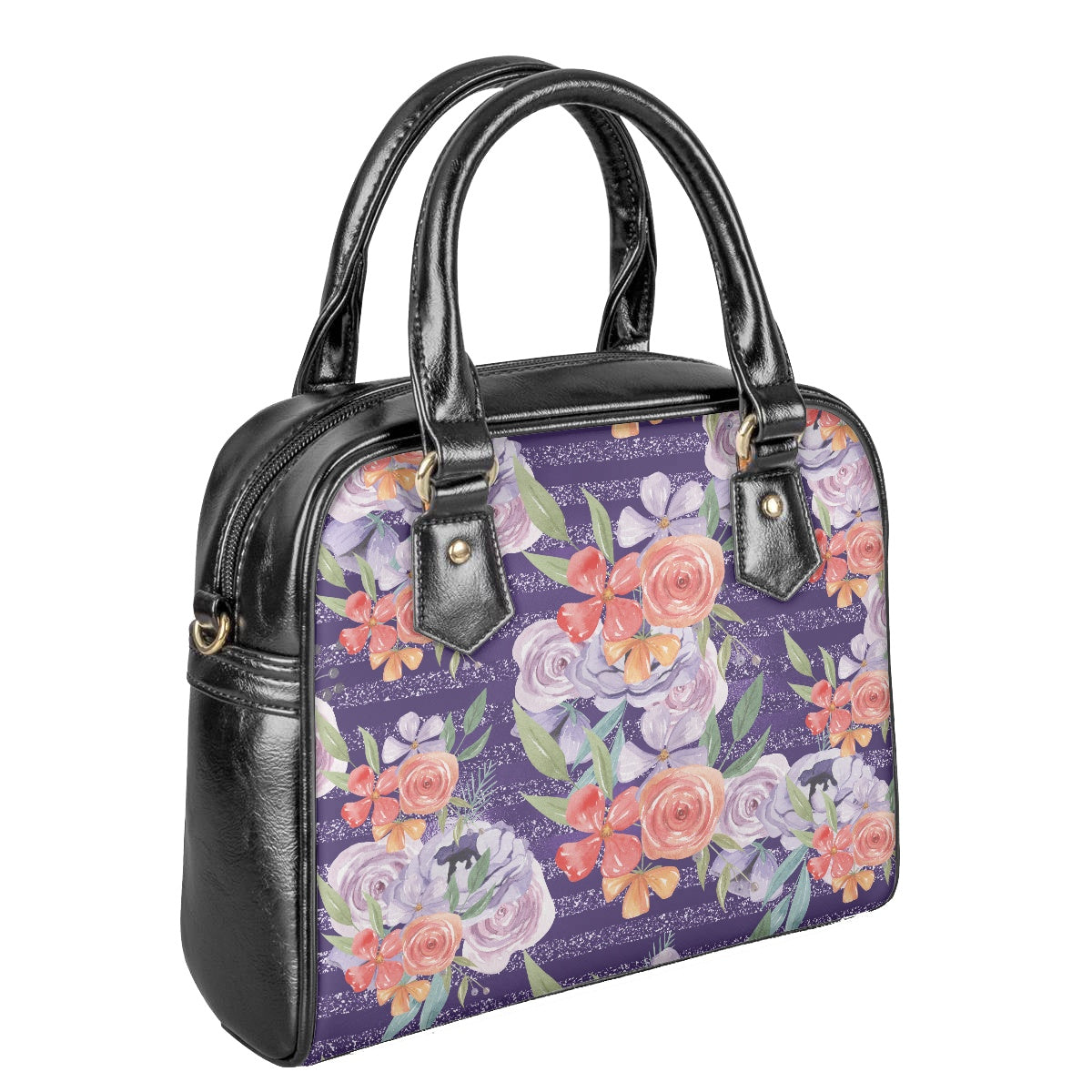 Purple and Peach Floral Bowler Bag