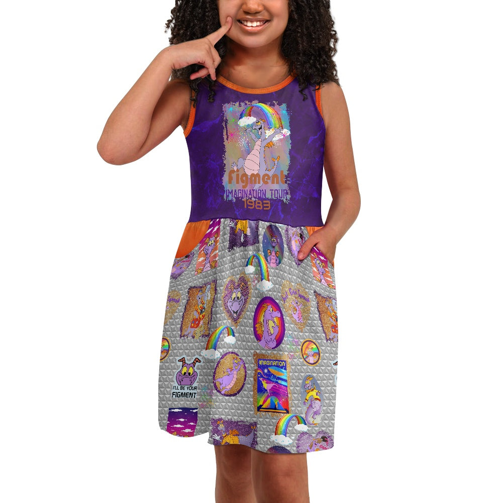 Purple Dragon Girl's dress with pockets