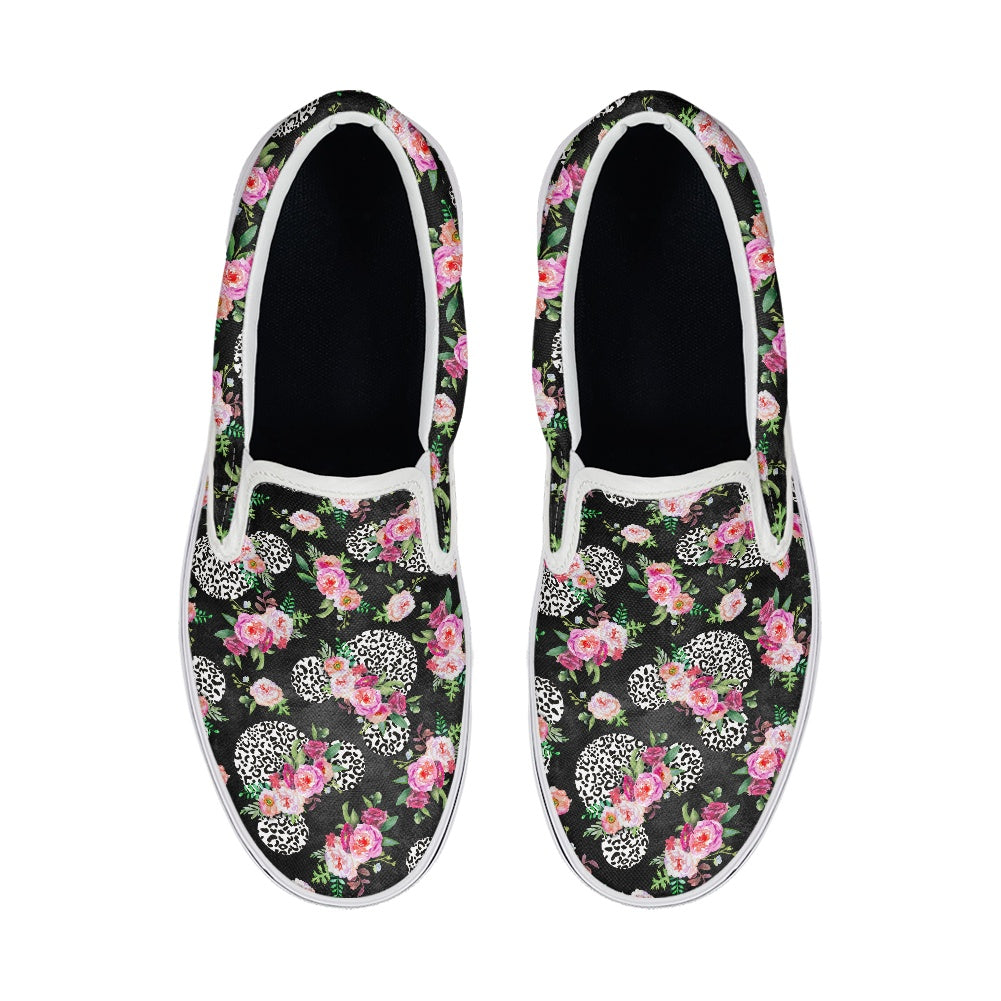 Floral Cheetah Black Pedal canvas shoes for Adult