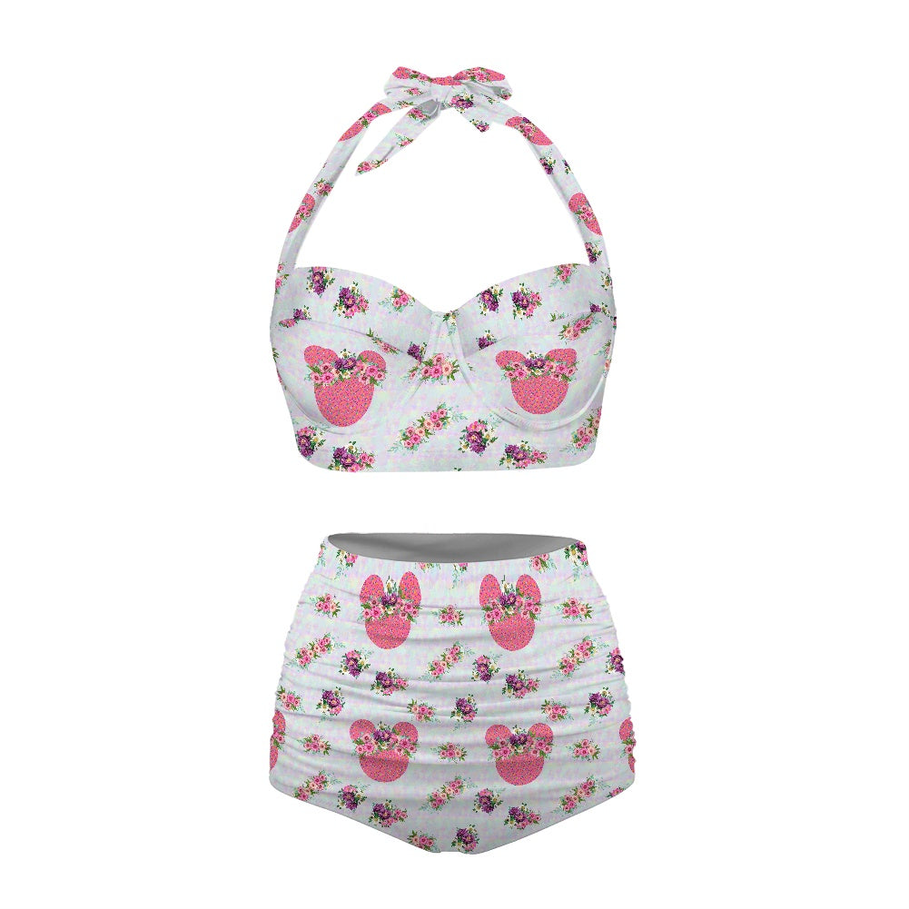 Pink Floral Crown Two-piece Swimsuit