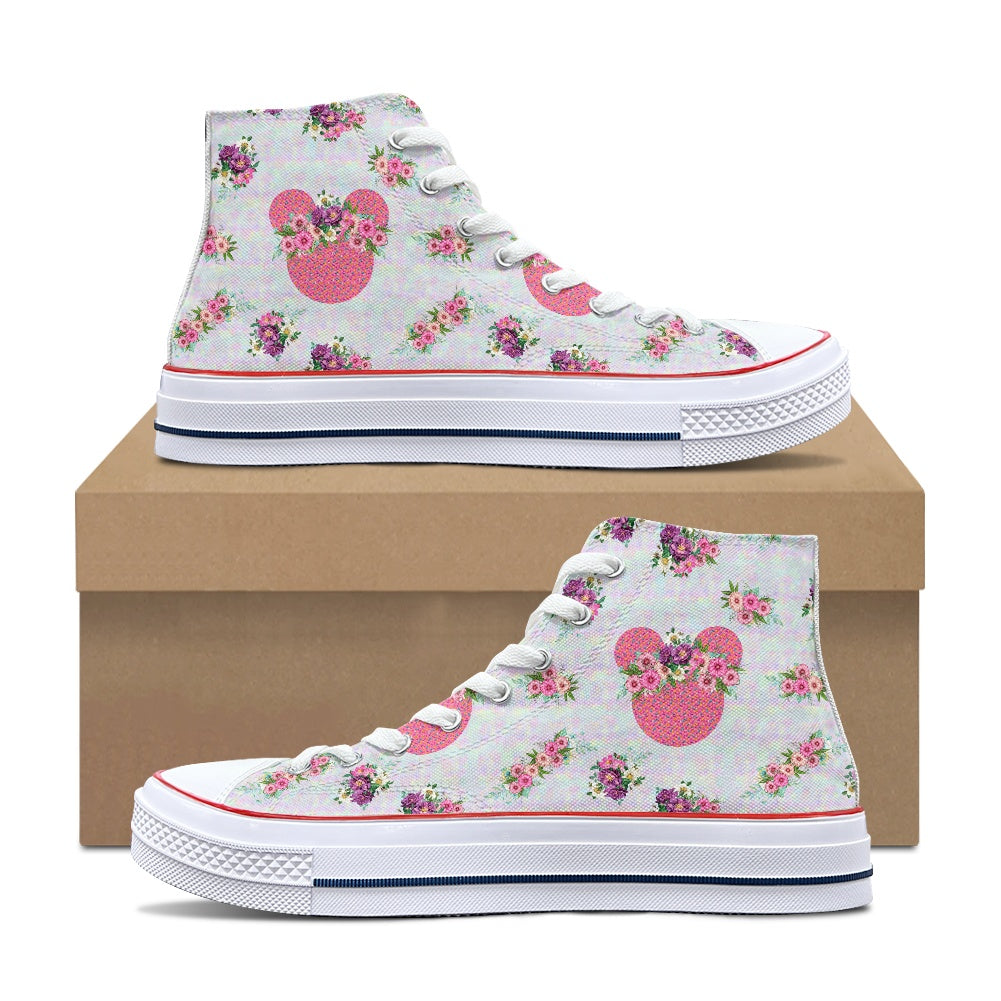 Pink Floral Crown High Top Canvas Shoes