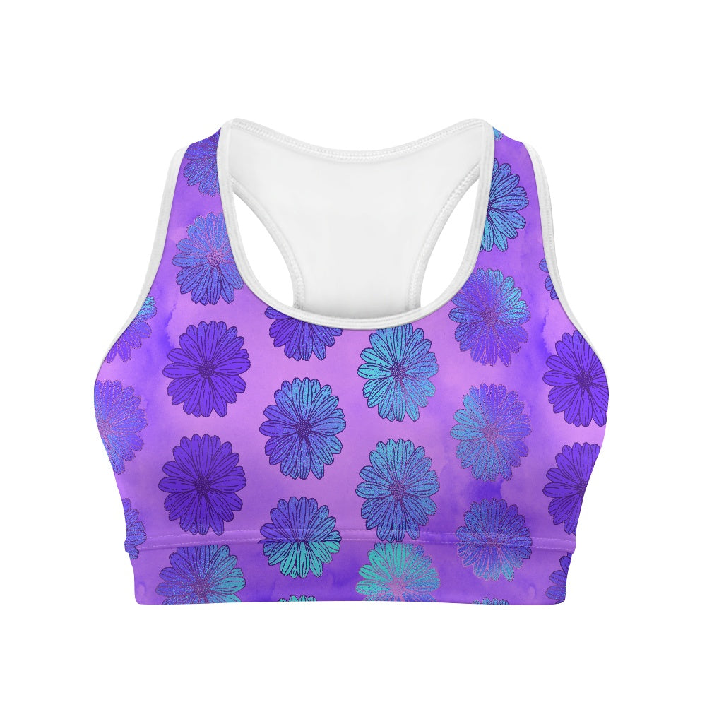 Aqua Purple Floral Women's Sports Vest