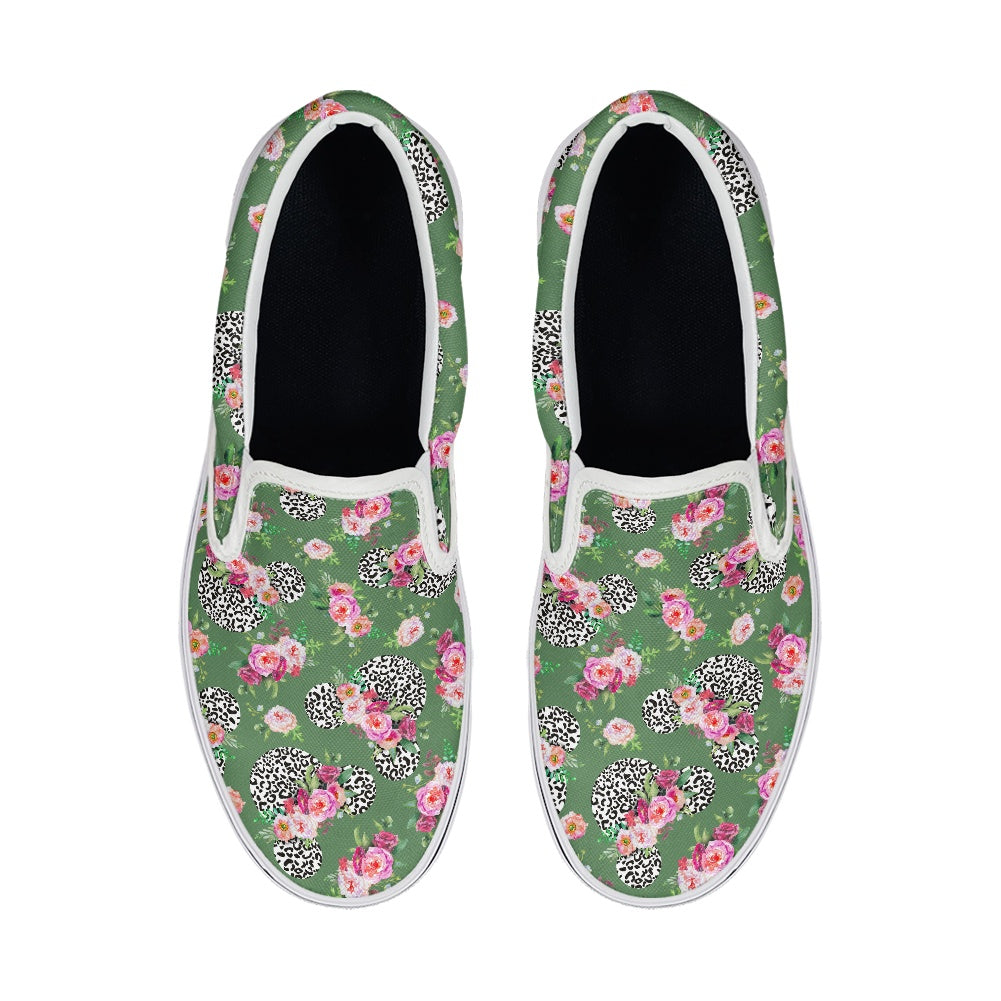 Floral Cheetah Green Pedal canvas shoes for Adult