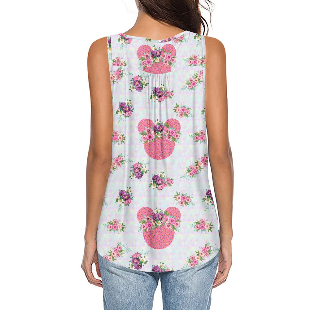 Pink Floral Crowns Women's Sleeveless V-Neck Top