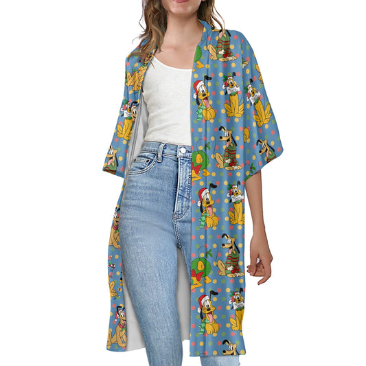 Christmas Pup Women's Half Sleeve Kimono Cardigan