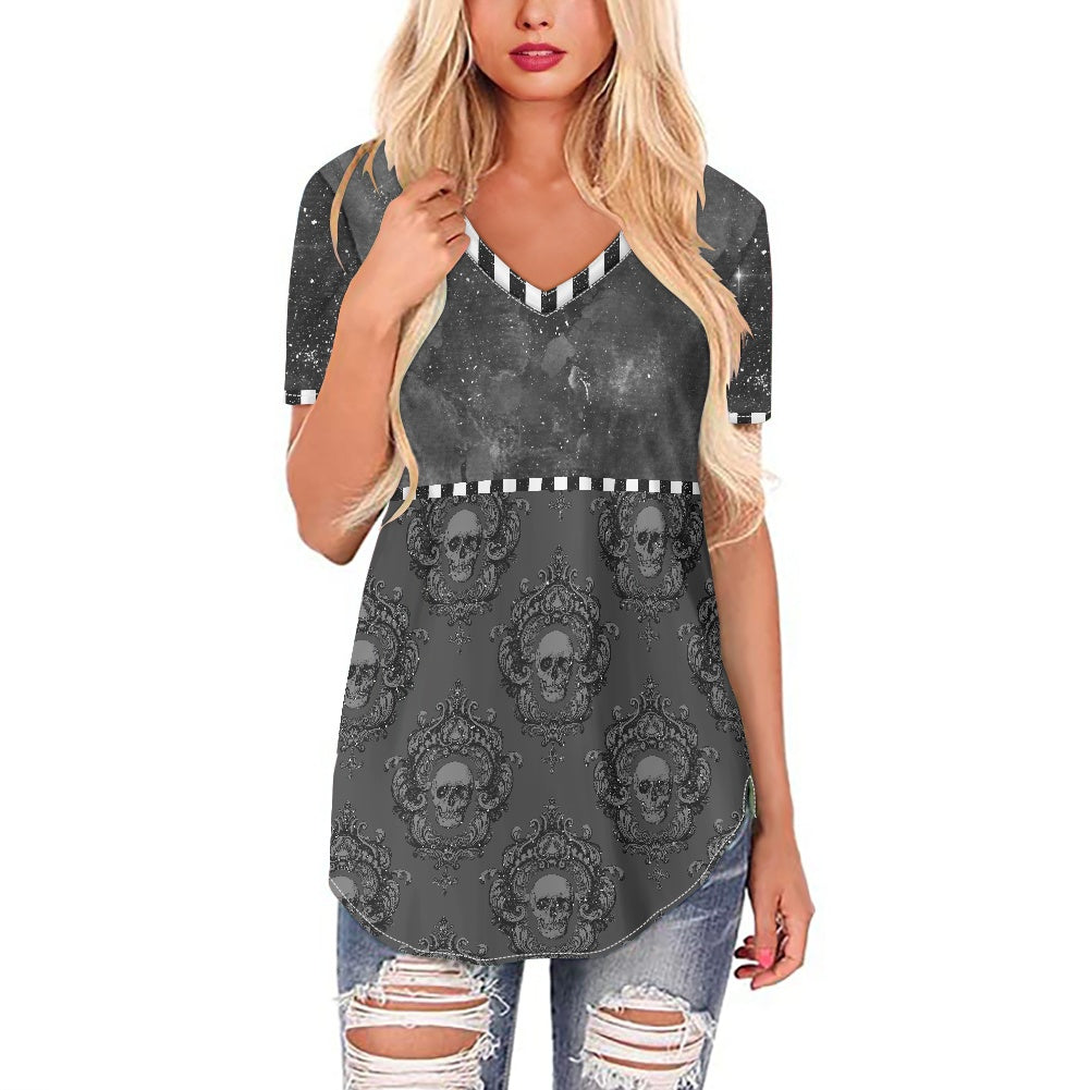 Black Skulls Women's V-neck Top