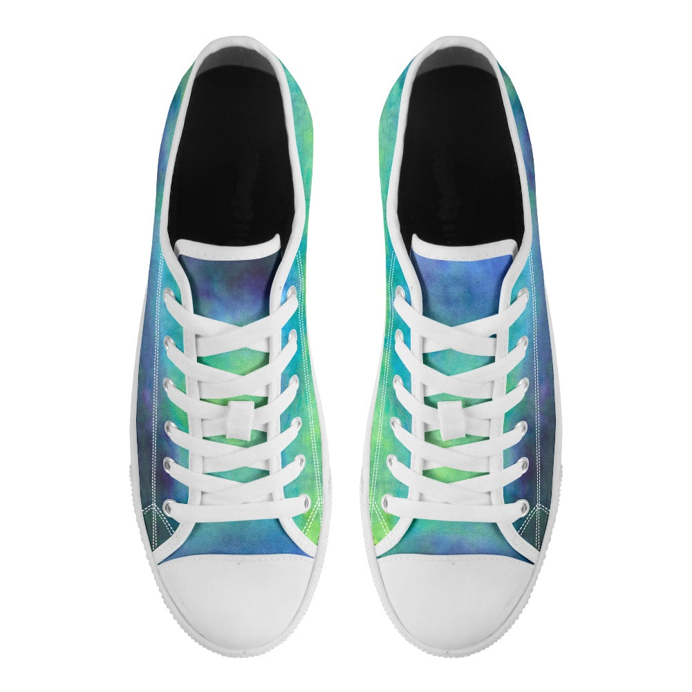 Aqua Tie Dye Adult Classic Low Top Canvas Shoes-Heavy Bottom