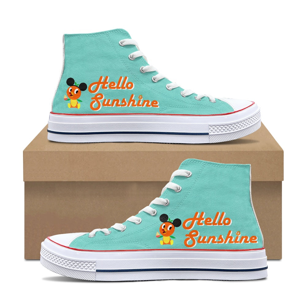 Hello Sunshine Orange Bird High Top Canvas Shoes