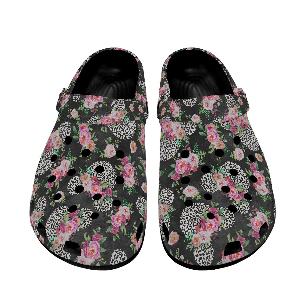 Floral Cheetah Black Adult Crocs Black Sole