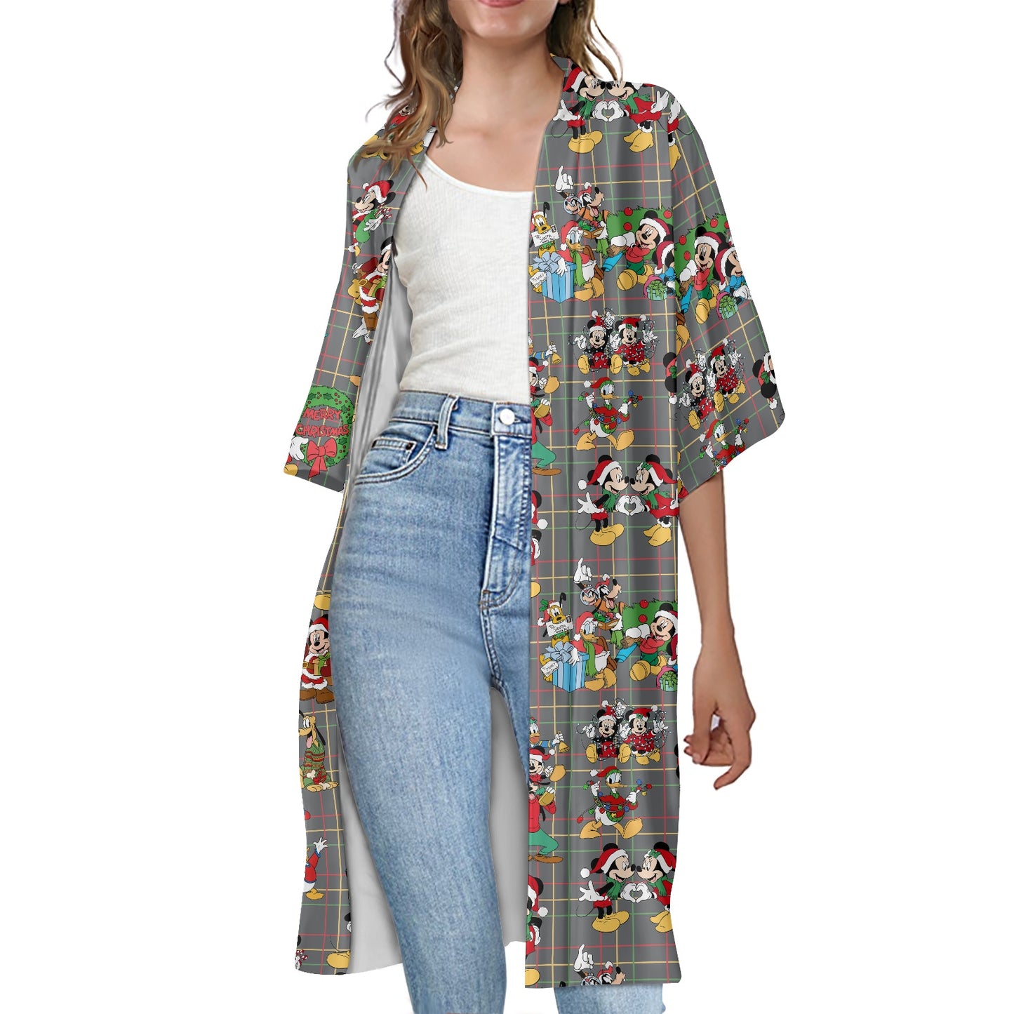 Christmas Buddies Women's Half Sleeve Kimono Cardigan