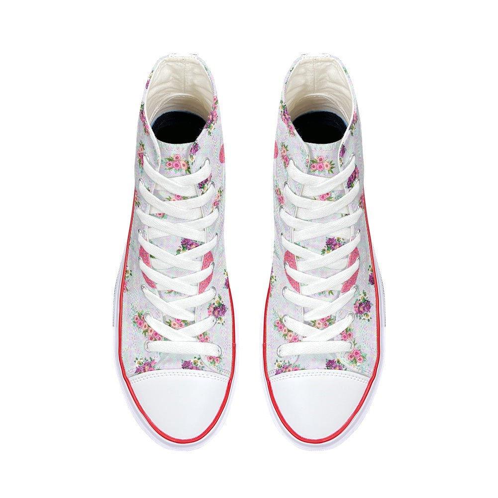 Pink Floral Crown High Top Canvas Shoes