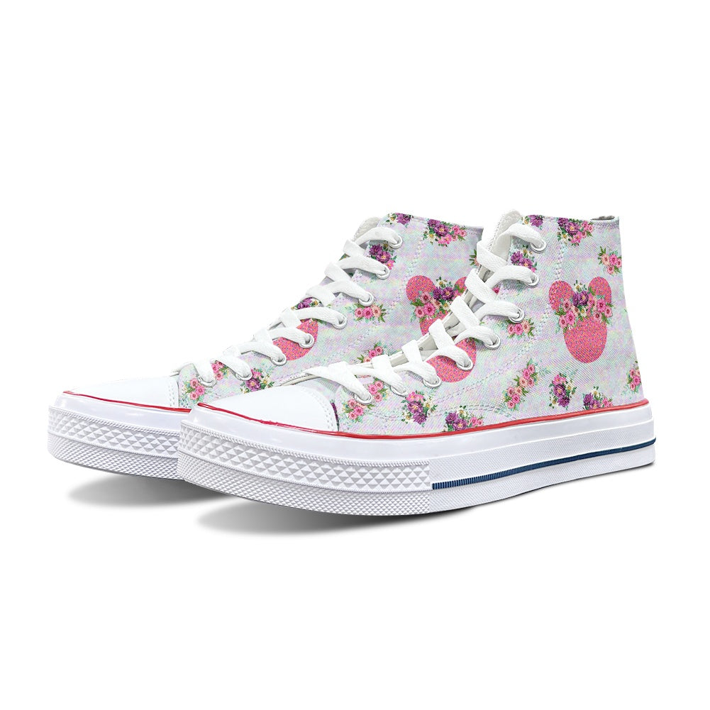 Pink Floral Crown High Top Canvas Shoes