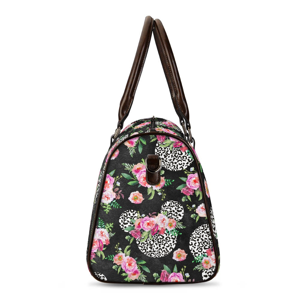 Floral Cheetah Black Travel Handbag