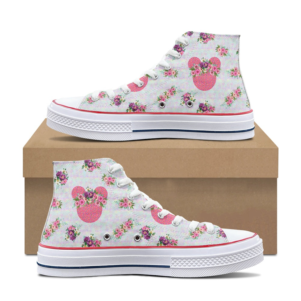 Pink Floral Crown High Top Canvas Shoes