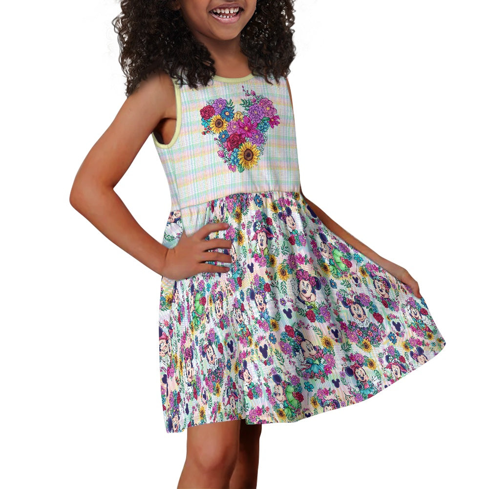 Floral Min Polyester Girl's Dress with Pockets