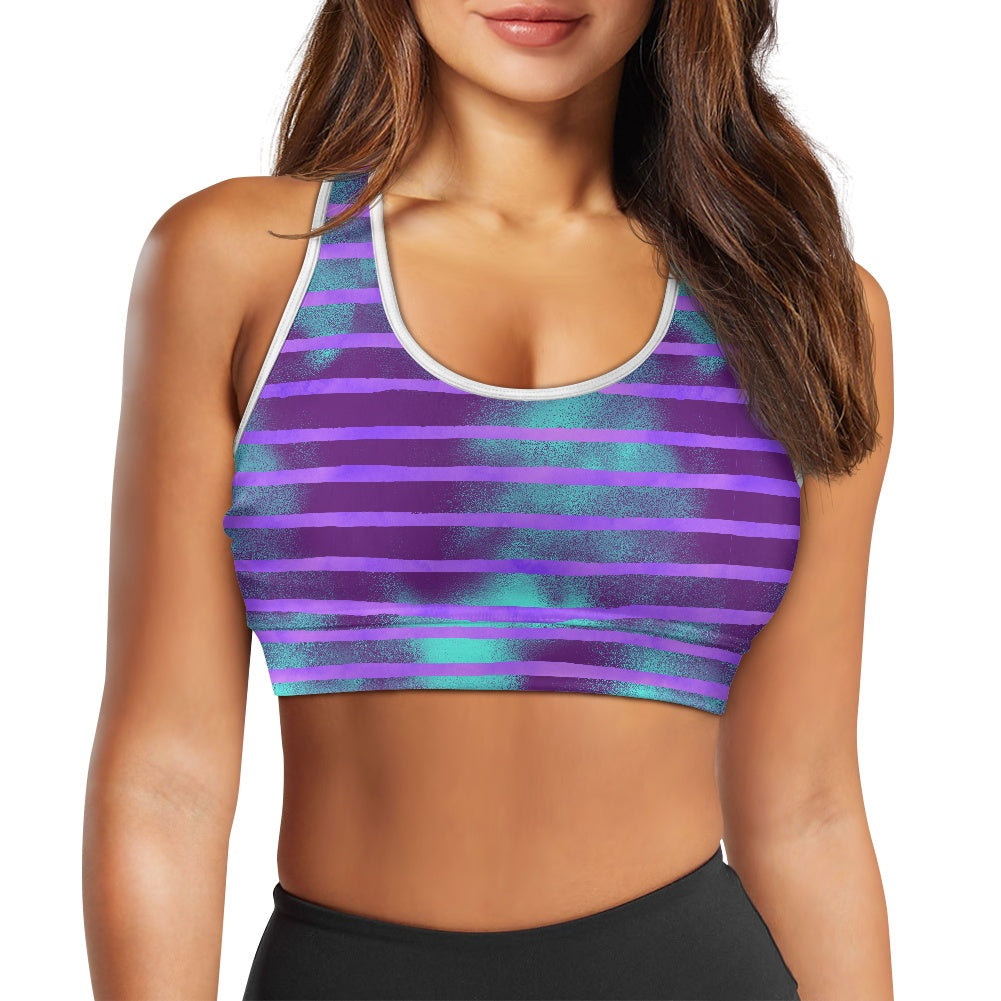 Aqua Purple Stripe Women's Sports Vest