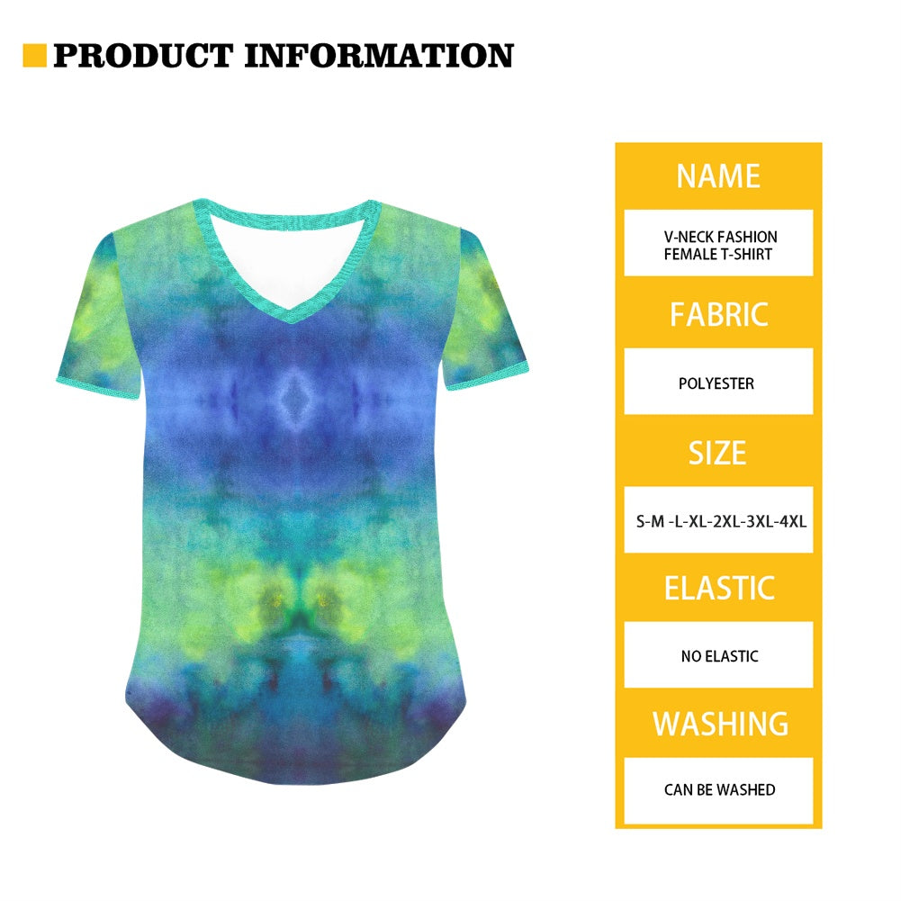 Aqua Tie Dye Women's V-neck Top