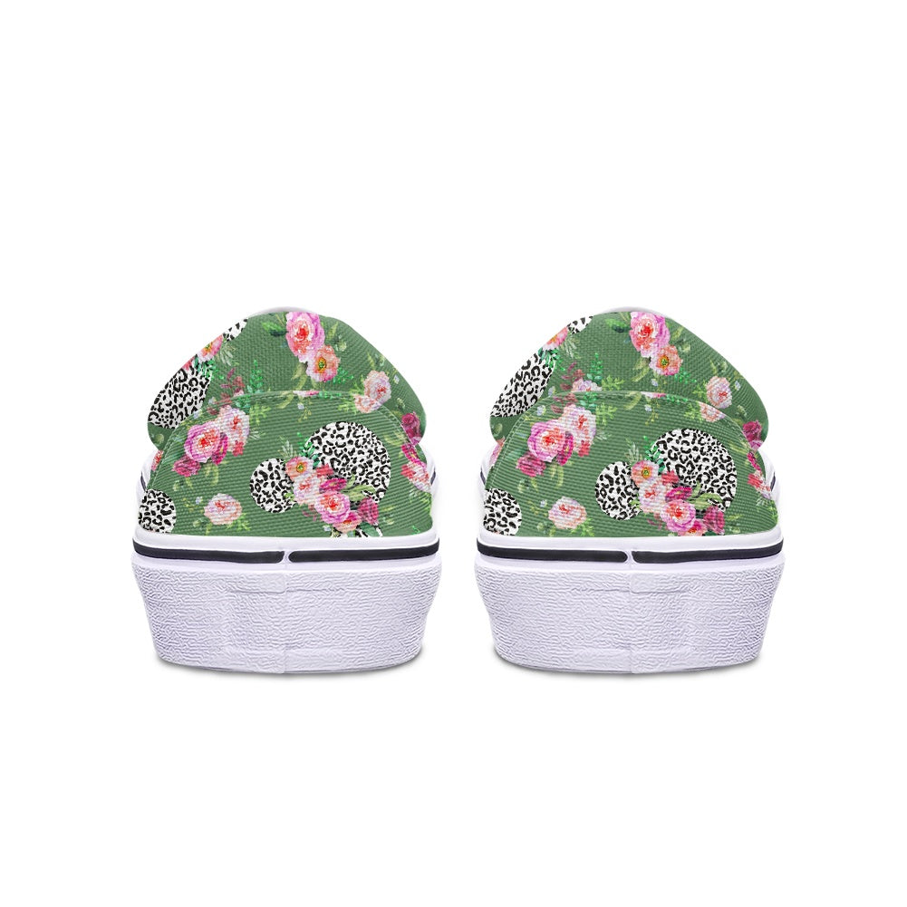 Floral Cheetah Green Pedal canvas shoes for Adult