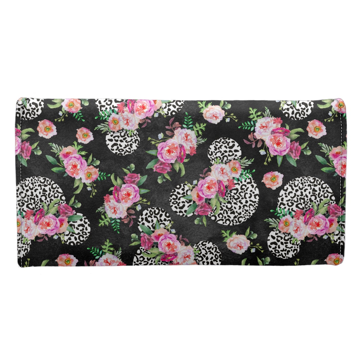 Floral Cheetah Black Long Folding Wallet