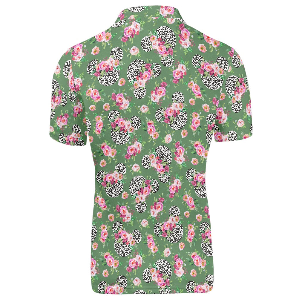 Floral Cheetah Green Polo T-shirt